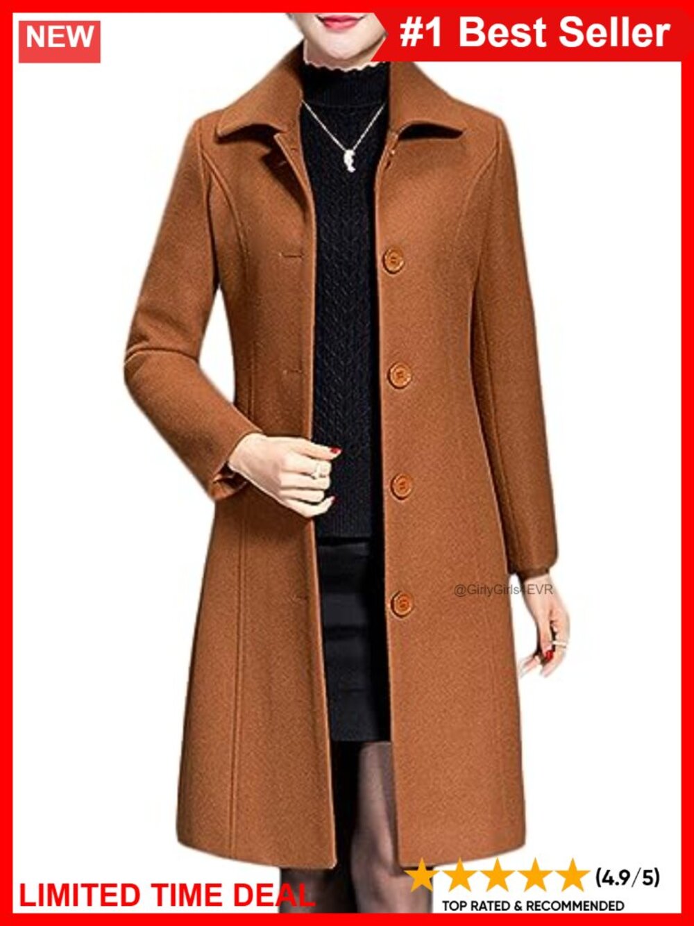 Wool Trench Coat Winter Long Thick Overcoat Button Front Fitted